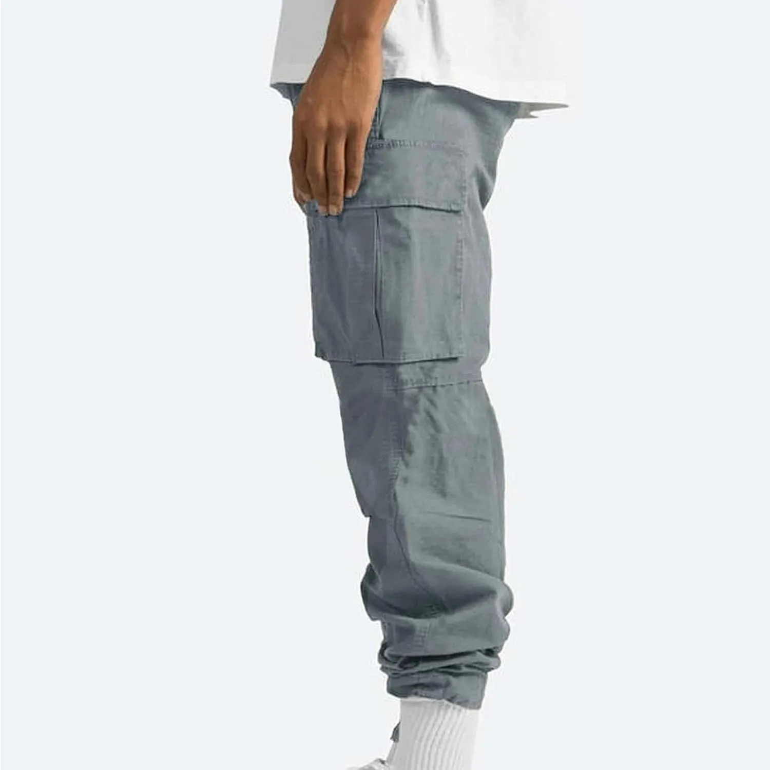 Maiyifu-GJ Men's Elastic Waist Cargo Pants Lightweight Multi-Pockets Hiking Long Trousers Casual Athletic Joggers Sweatpants