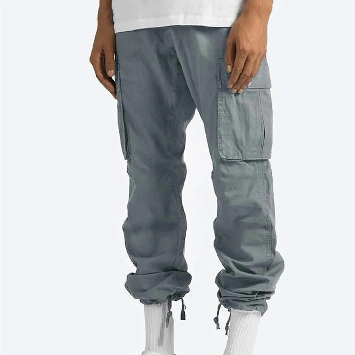 Maiyifu-GJ Men's Elastic Waist Cargo Pants Lightweight Multi-Pockets Hiking Long Trousers Casual Athletic Joggers Sweatpants