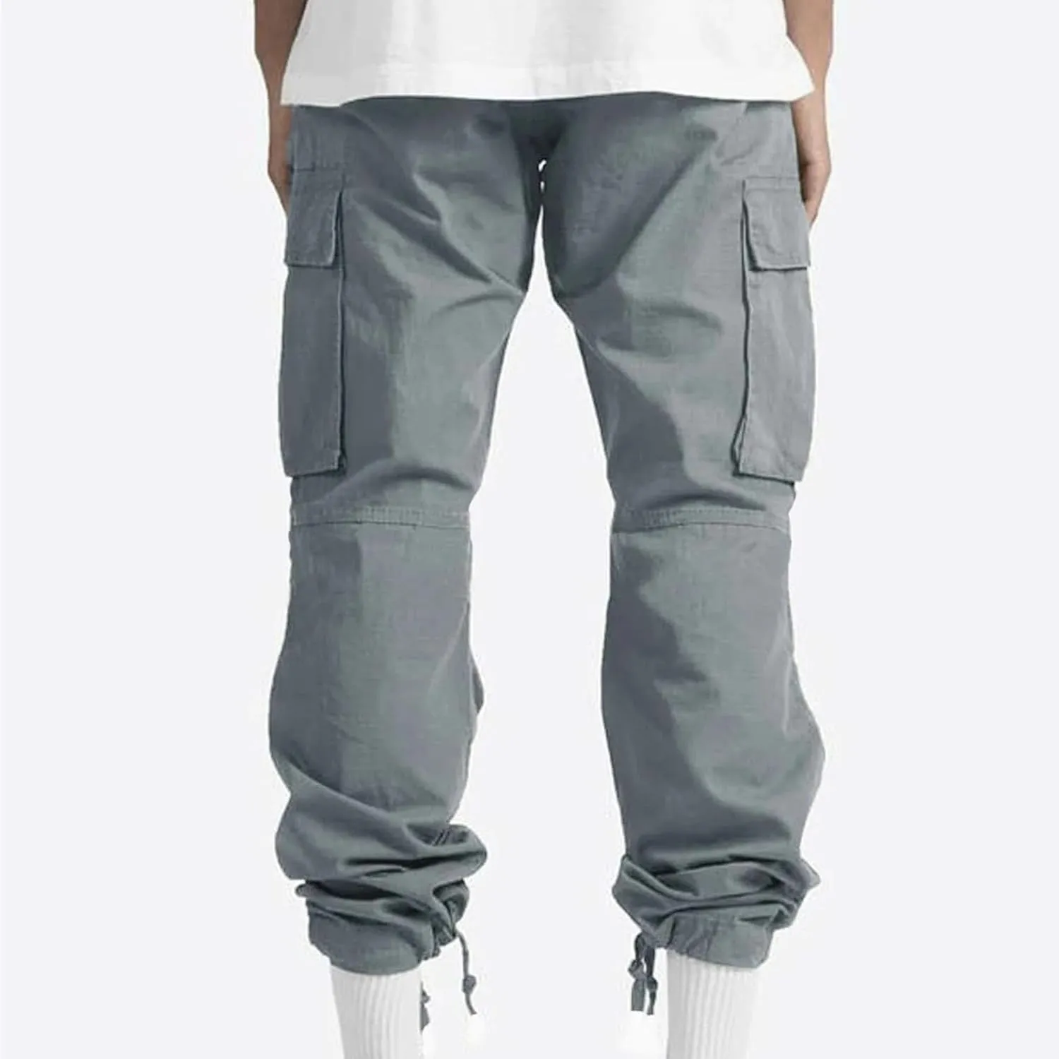 Maiyifu-GJ Men's Elastic Waist Cargo Pants Lightweight Multi-Pockets Hiking Long Trousers Casual Athletic Joggers Sweatpants