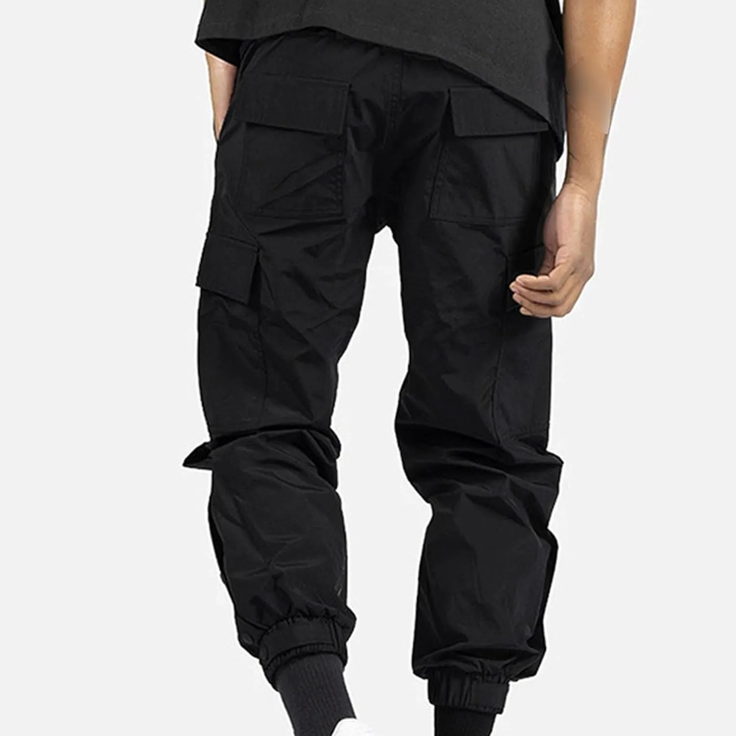 Maiyifu-GJ Mens Lightweight Hiking Pants Elastic Waist Multi-Pocket Cargo Pants Casual Athletic Workout Drawstring Sweatpants
