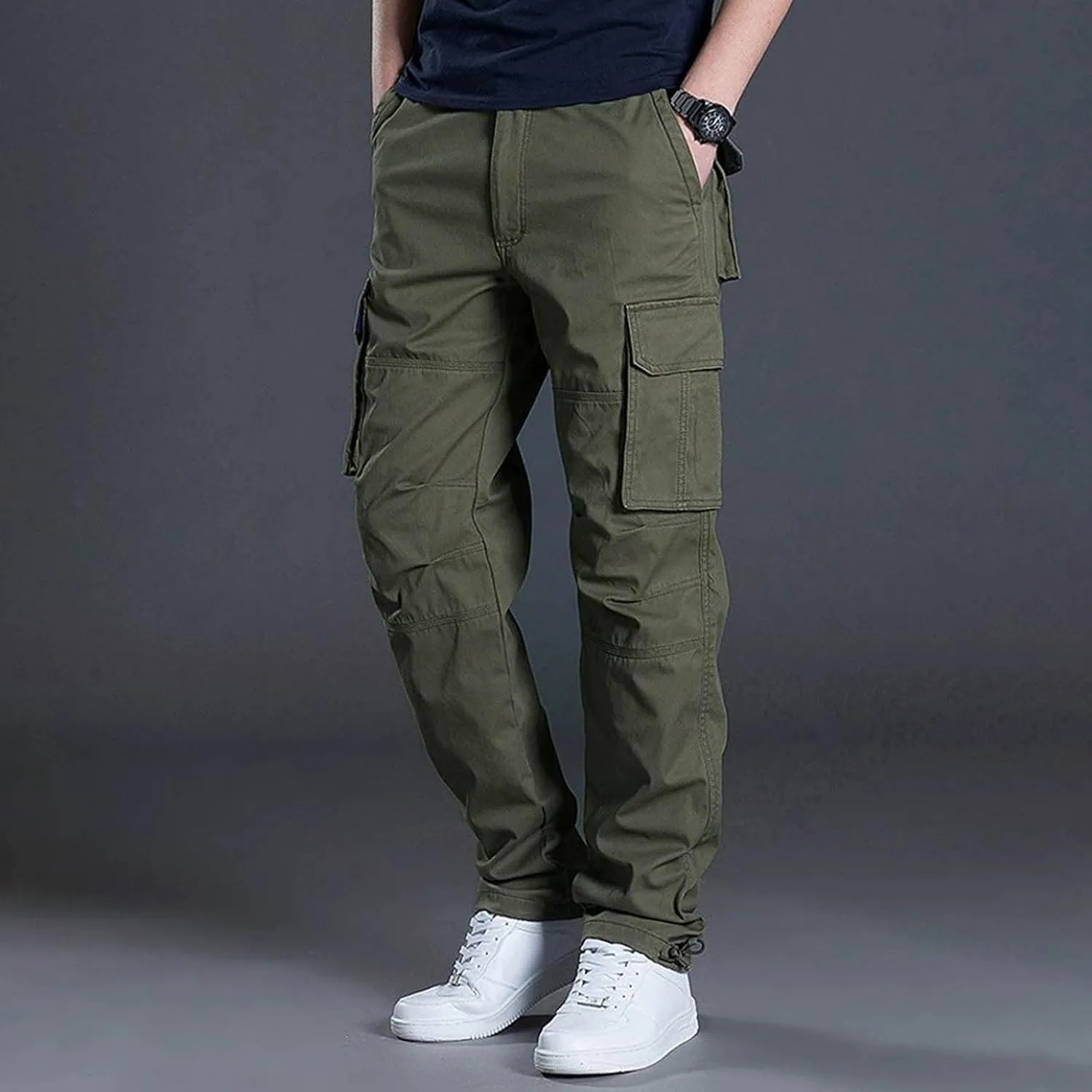 Mens Cargo SweatpantsClassic Vintage Tactical Joggers Stretch Relaxed Fit Hiking Pants Baggy Overalls with Pockets