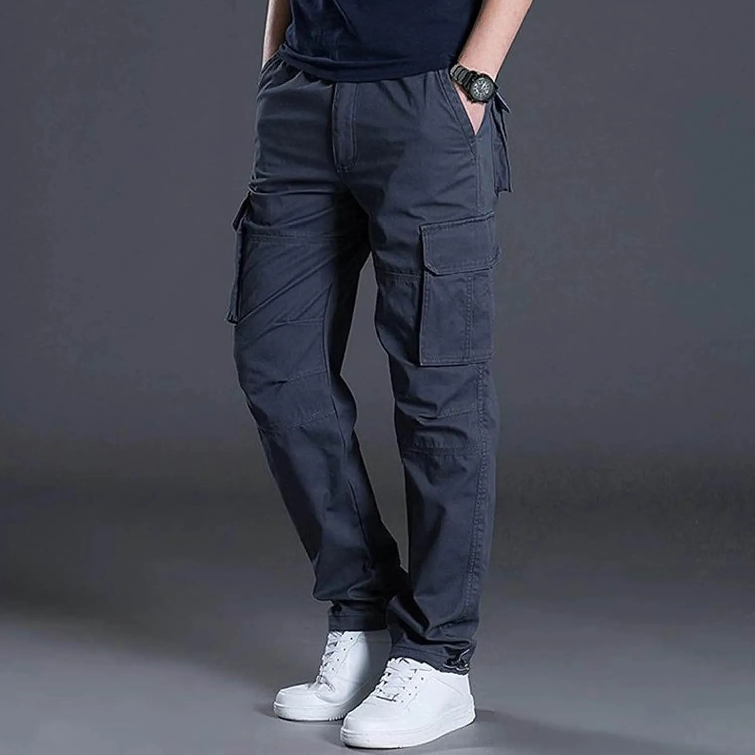 Mens Cargo SweatpantsClassic Vintage Tactical Joggers Stretch Relaxed Fit Hiking Pants Baggy Overalls with Pockets