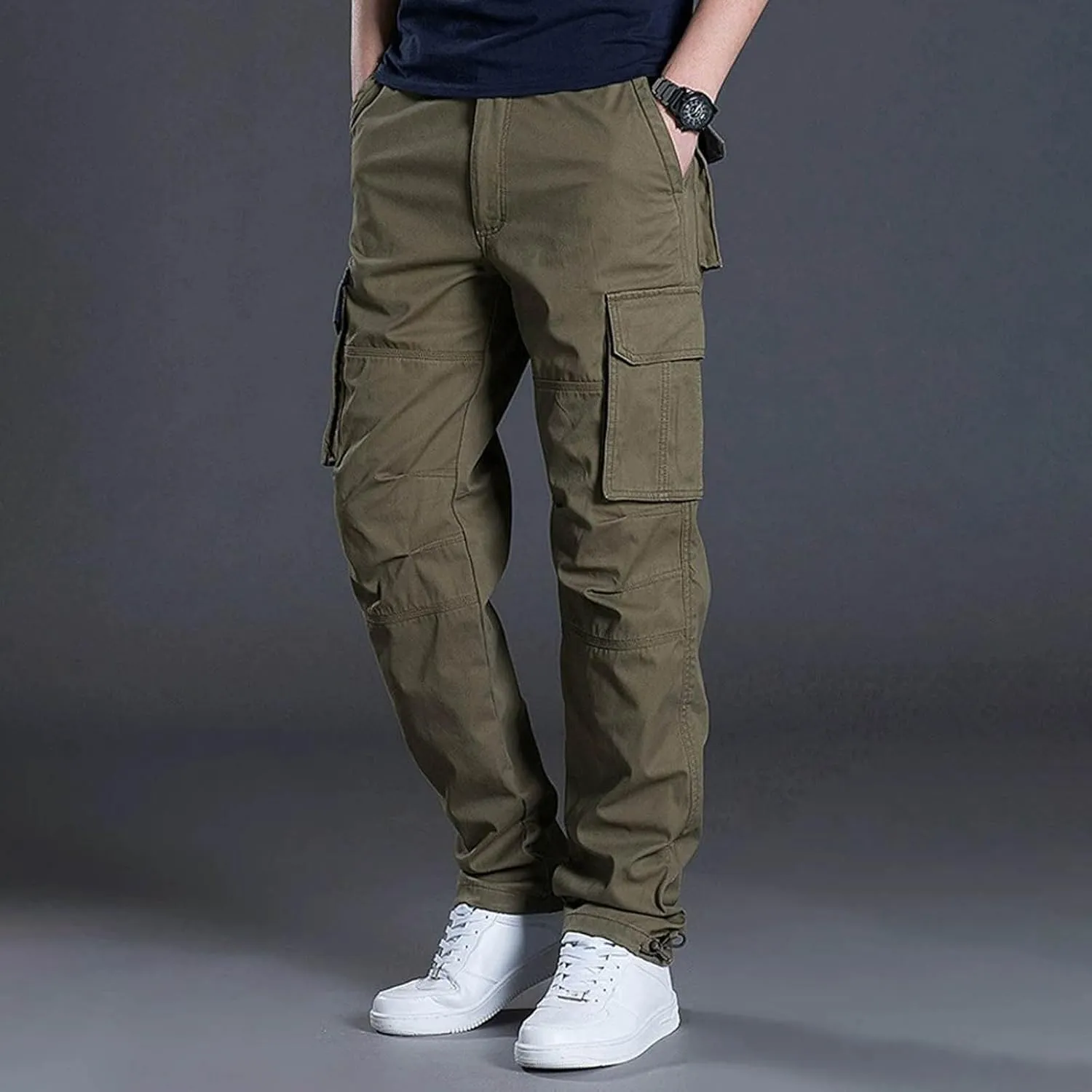 Mens Cargo SweatpantsClassic Vintage Tactical Joggers Stretch Relaxed Fit Hiking Pants Baggy Overalls with Pockets