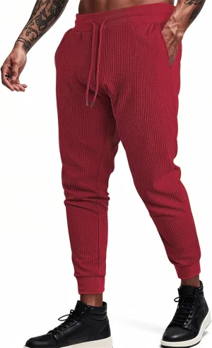 Mens Cargo Work Pants Waffle Drawstring Elastic Waist Casual Loose Relaxed Fit Breathable Stretch Hiking Sweatpants