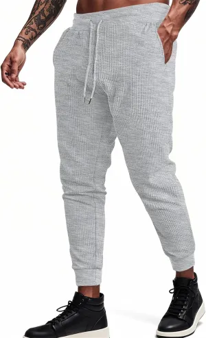 Mens Cargo Work Pants Waffle Drawstring Elastic Waist Casual Loose Relaxed Fit Breathable Stretch Hiking Sweatpants