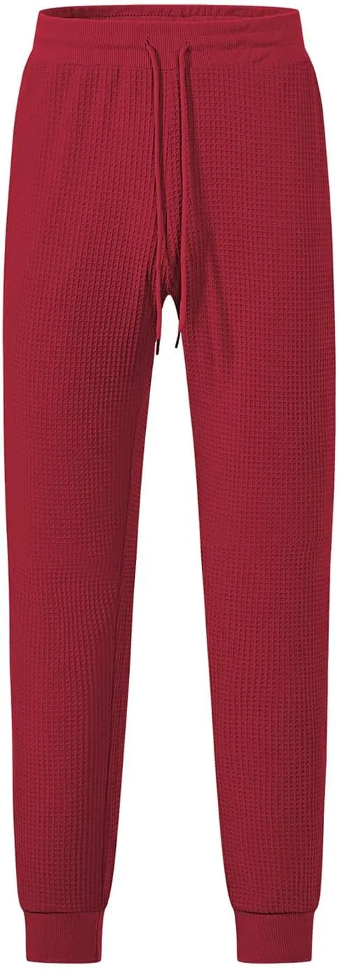 Mens Cargo Work Pants Waffle Drawstring Elastic Waist Casual Loose Relaxed Fit Breathable Stretch Hiking Sweatpants