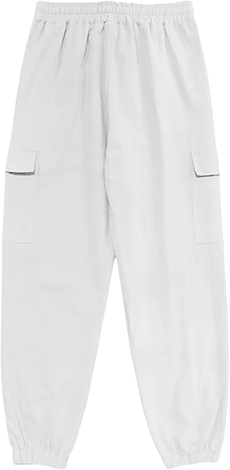 Mens Casual Cargo Pants Summer Elastic Waist Drawstring Pants Relaxed Fit Breathable Yoga Beach Trousers with Pockets