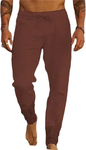 Men's Casual Linen Pants Elastic Waist Drawstring Yoga Beach Pant Breathable Trousers Sweatpants Joggers Comfy Slack