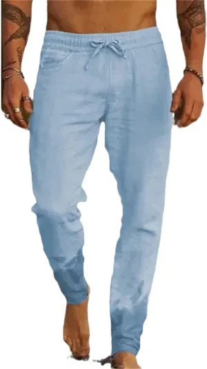 Men's Casual Linen Pants Elastic Waist Drawstring Yoga Beach Pant Breathable Trousers Sweatpants Joggers Comfy Slack