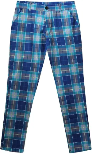 Men's Dress Pants Plaid Stretch Slim Fit Business Pencil Trousers Casual Flat Front Chino Pants with Pockets