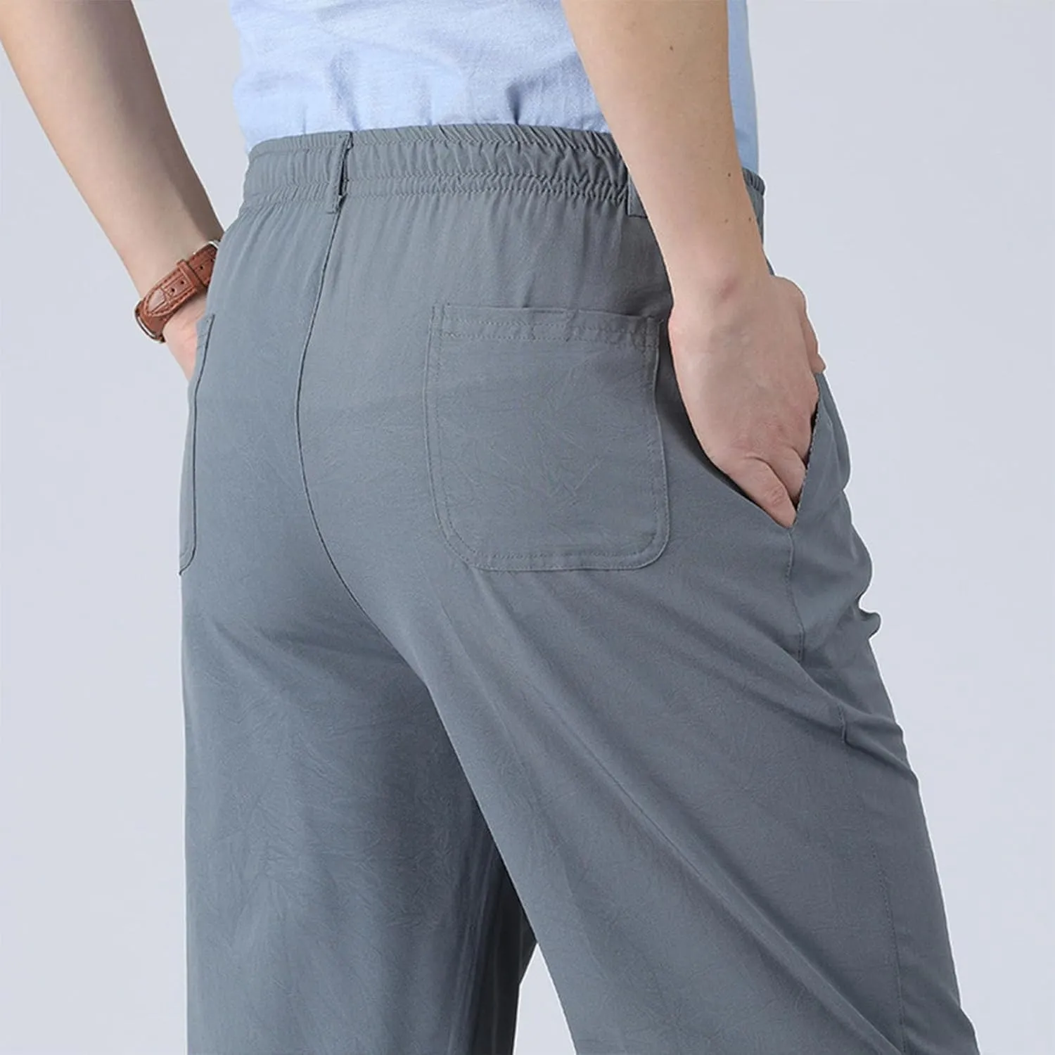 Men's Elastic Waist Pants Dressy Business Casual Slacks Trousers Bottoms Lightweight Comfy Fit