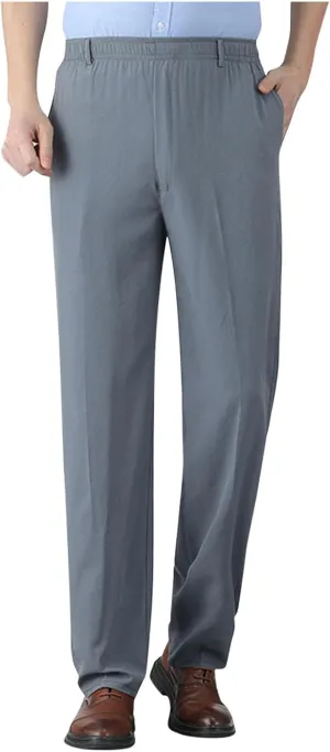 Men's Elastic Waist Pants Dressy Business Casual Slacks Trousers Bottoms Lightweight Comfy Fit