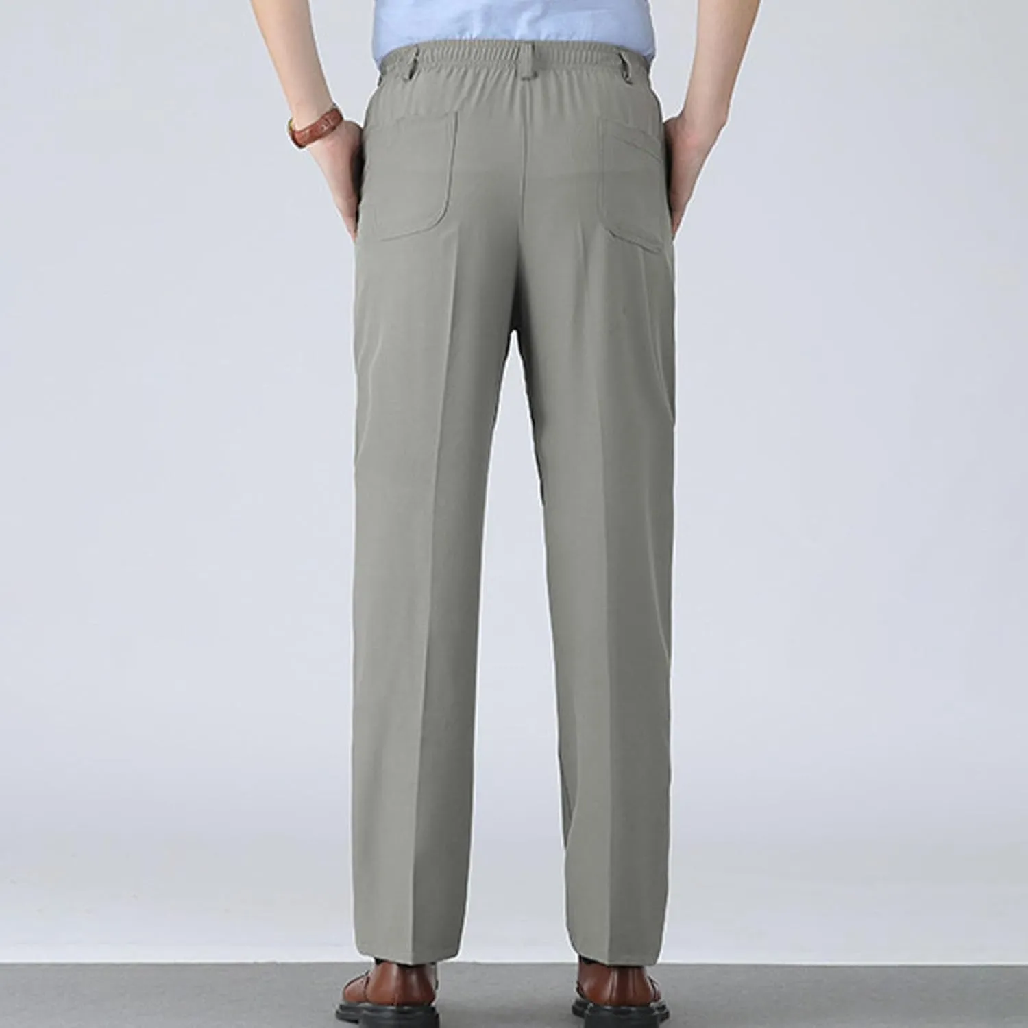 Men's Elastic Waist Pants Dressy Business Casual Slacks Trousers Bottoms Lightweight Comfy Fit