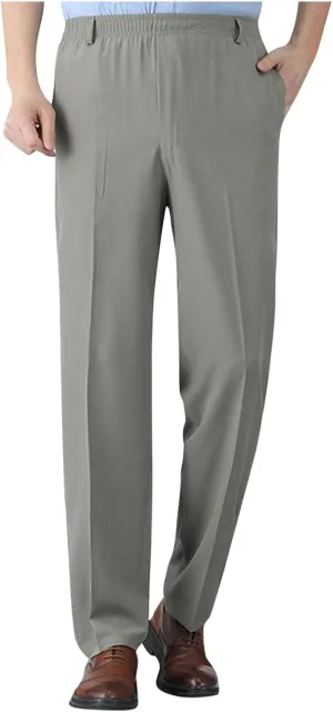Men's Elastic Waist Pants Dressy Business Casual Slacks Trousers Bottoms Lightweight Comfy Fit