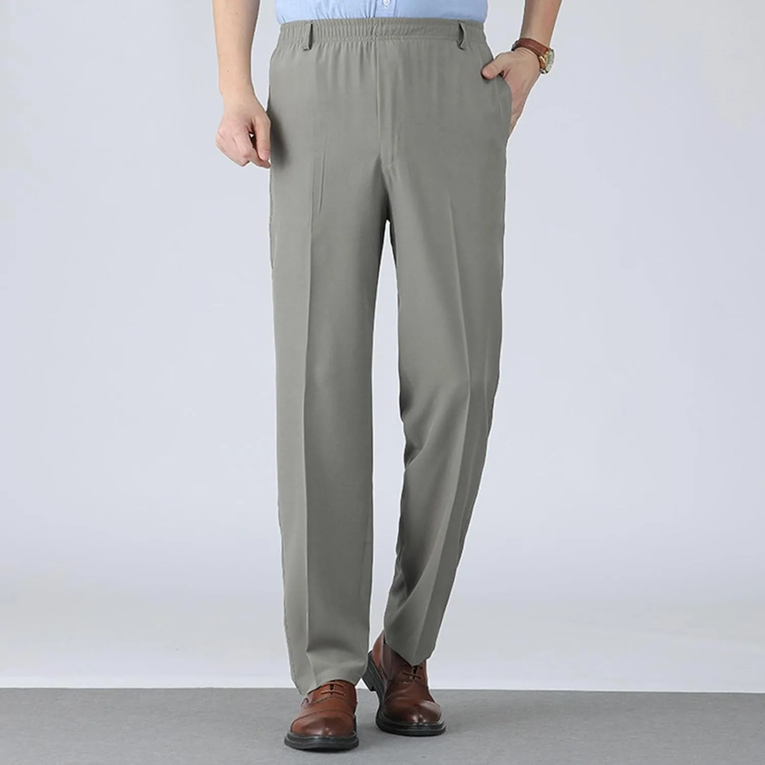 Men's Elastic Waist Pants Dressy Business Casual Slacks Trousers Bottoms Lightweight Comfy Fit