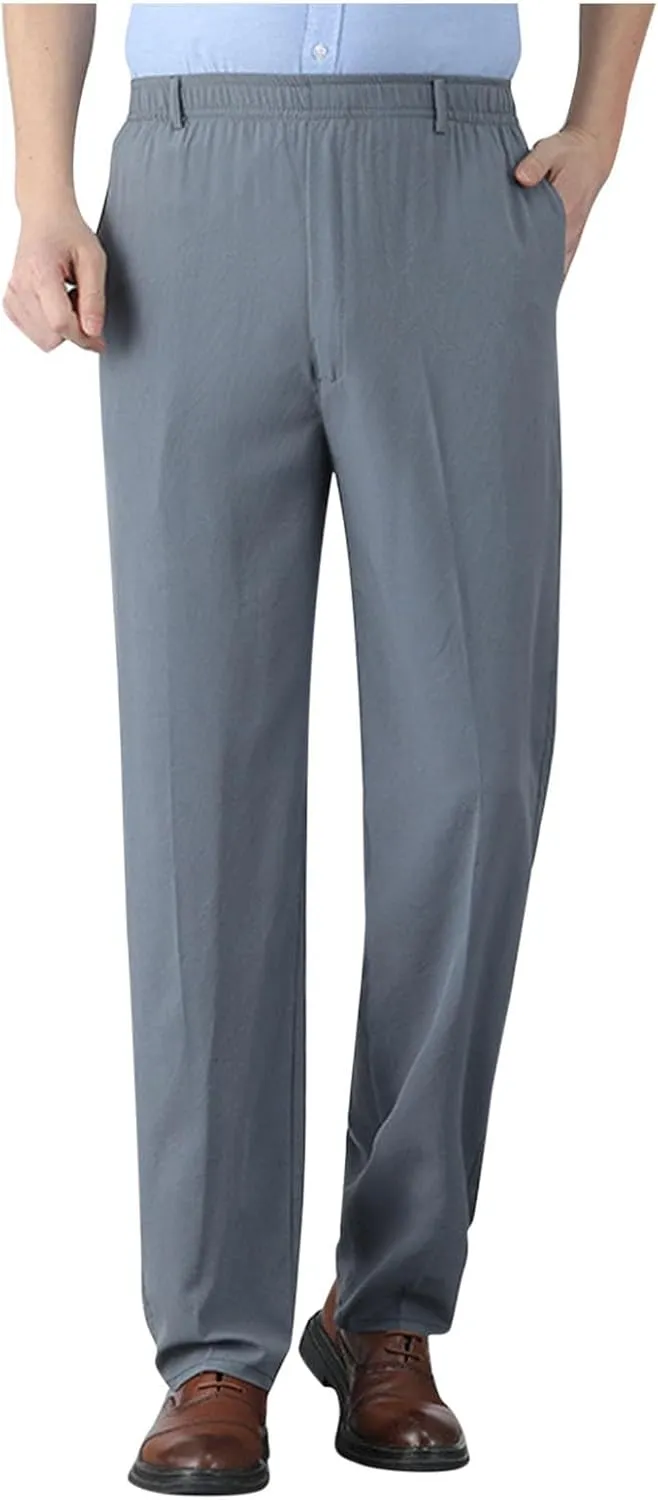Men's Elastic Waist Pants Dressy Business Casual Slacks Trousers Bottoms Lightweight Comfy Fit