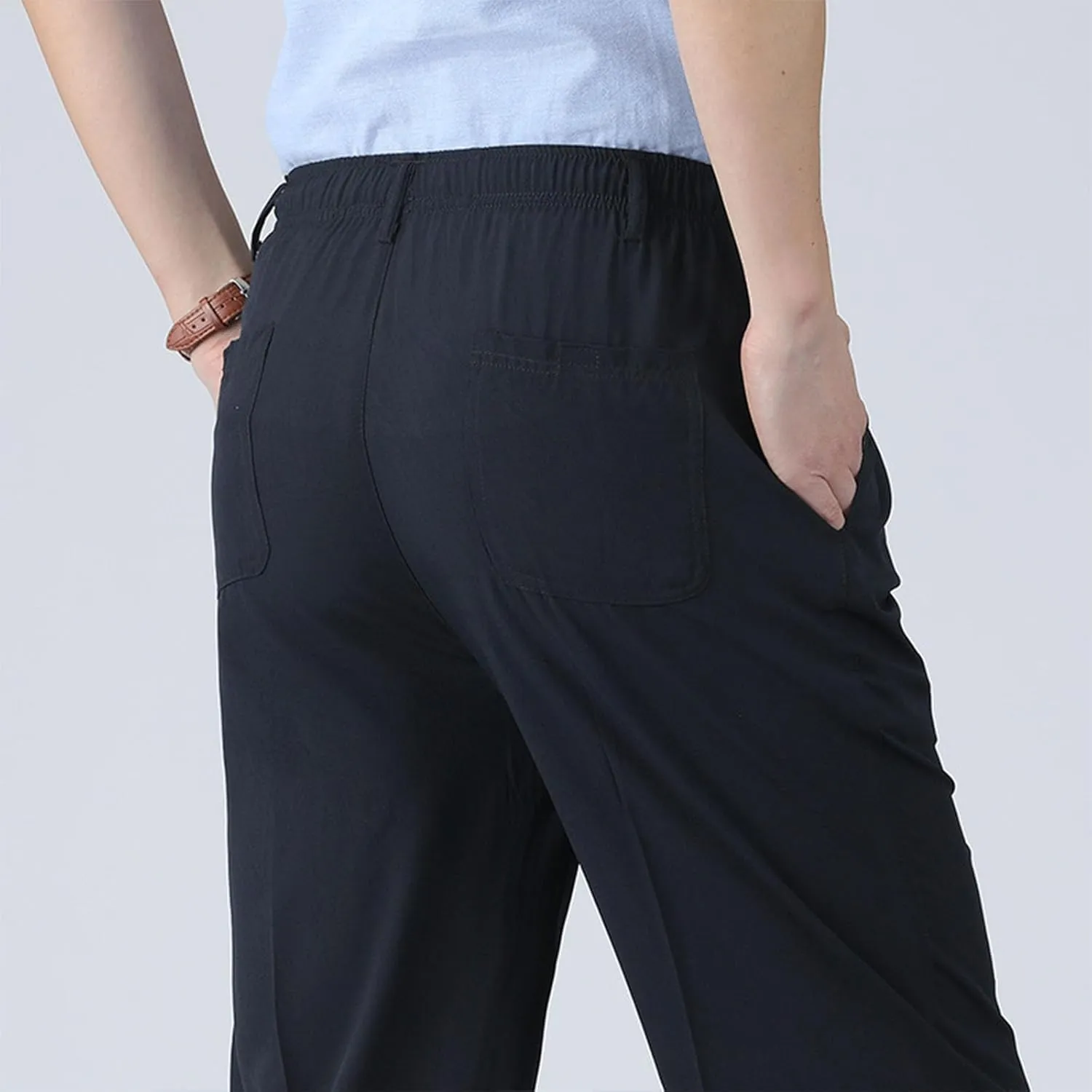 Men's Elastic Waist Pants Dressy Business Casual Slacks Trousers Bottoms Lightweight Comfy Fit