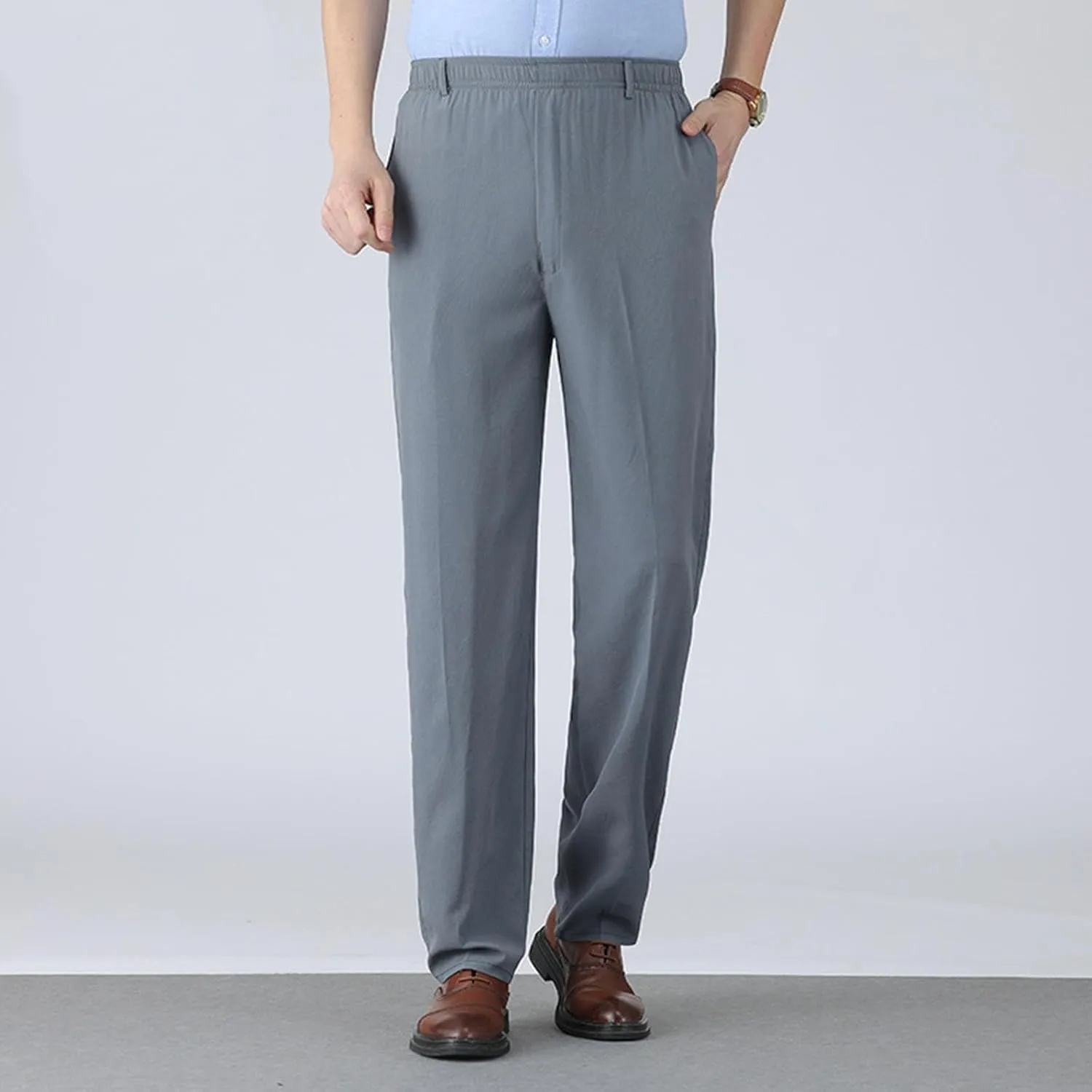 Men's Elastic Waist Pants Dressy Business Casual Slacks Trousers Bottoms Lightweight Comfy Fit