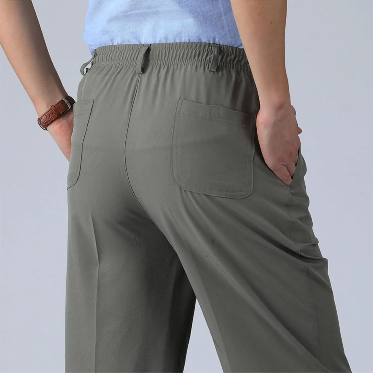 Men's Elastic Waist Pants Dressy Business Casual Slacks Trousers Bottoms Lightweight Comfy Fit