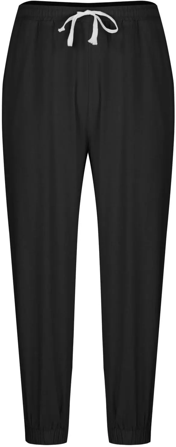 Men's Linen Pants for Summer Straight Leg Comfy Fit Baggy Cropped Solid Trouser Slacks Summer with Pockets