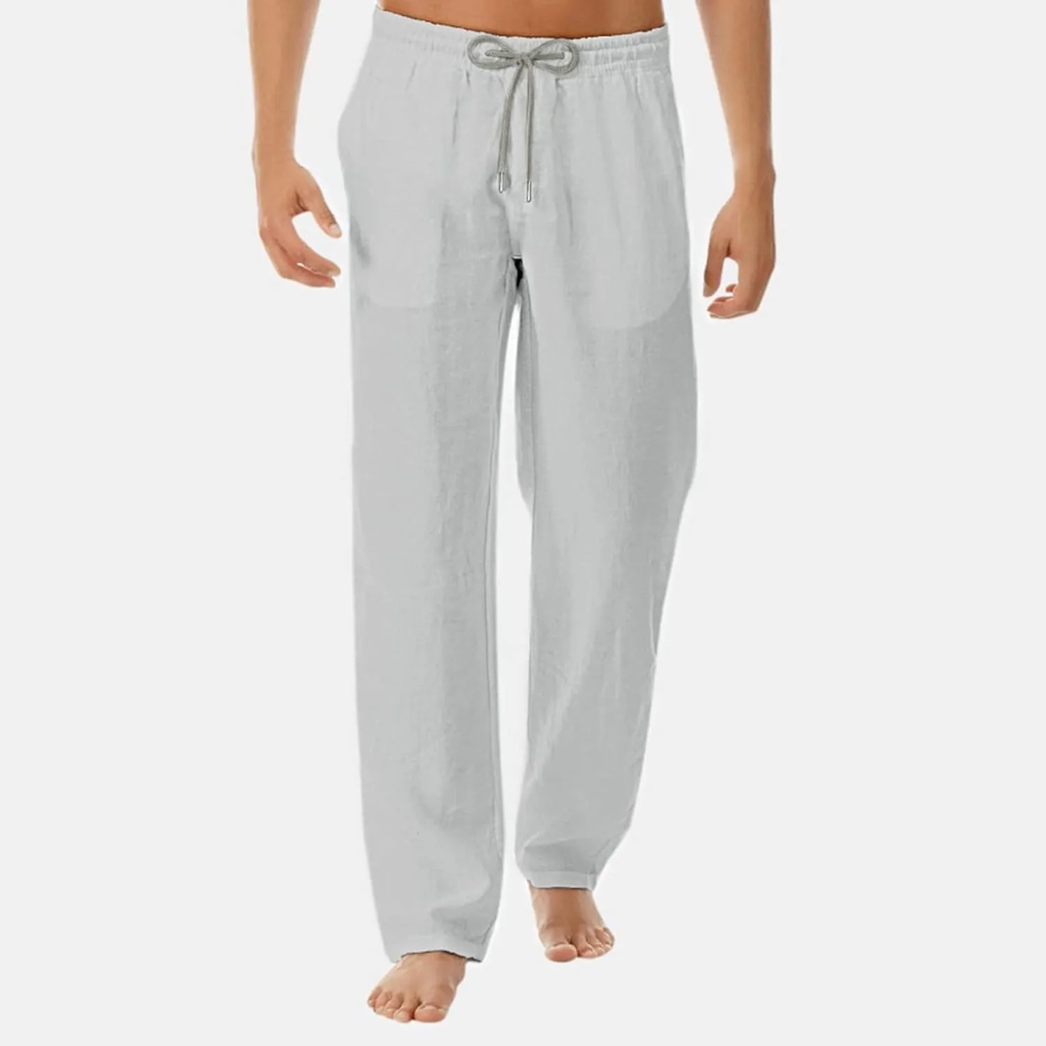 Mens Linen Pants Loose Fit Lightweight Sweatpants Casual Wide Leg Breathable Drawstring Waist Summer Beach Trousers