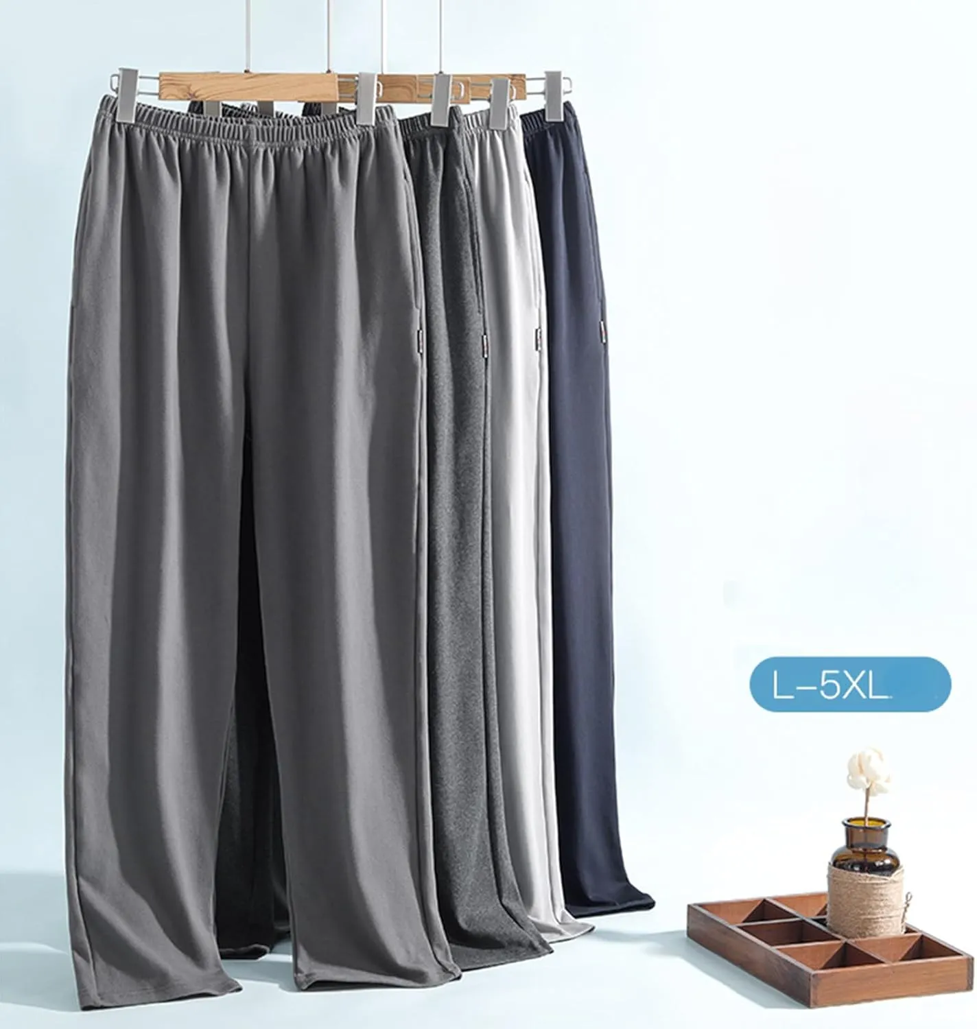 Mens Pajama Bottoms Plus Size Soft Modal Elastic Waist PJ Pajama lounge Pants
