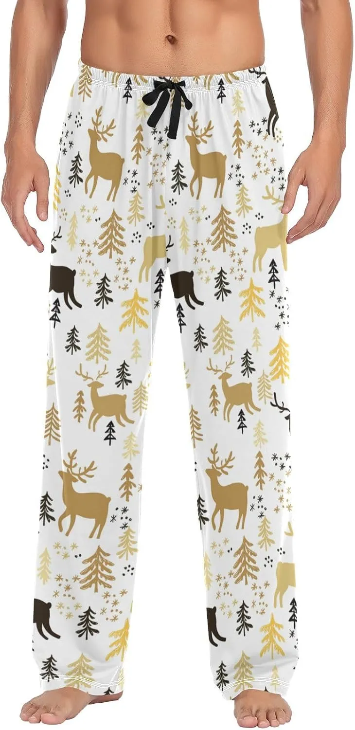 Men's Pajama Pants Straight Trouser Sleep Lounge Pants Sleepwear with Pockets
