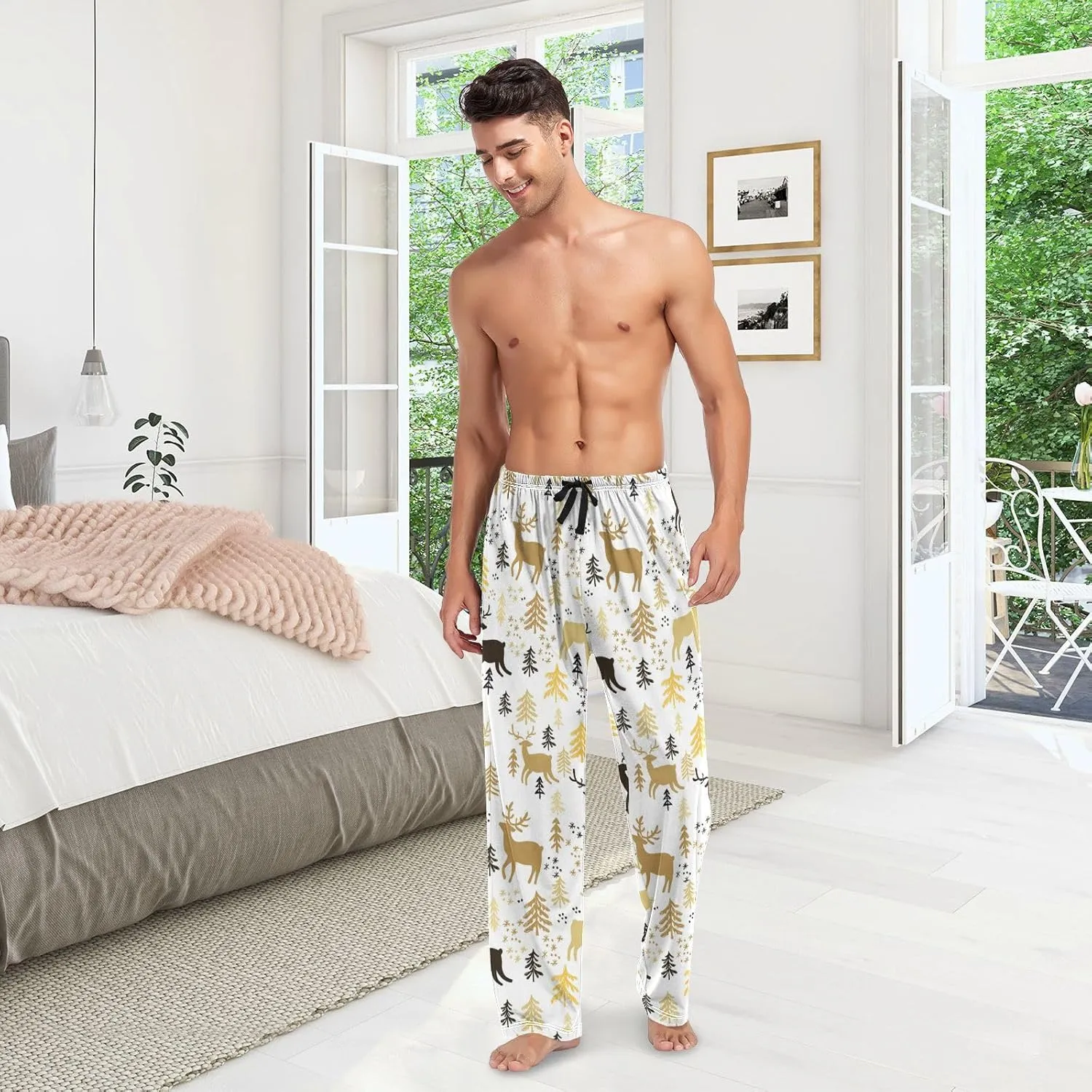 Men's Pajama Pants Straight Trouser Sleep Lounge Pants Sleepwear with Pockets