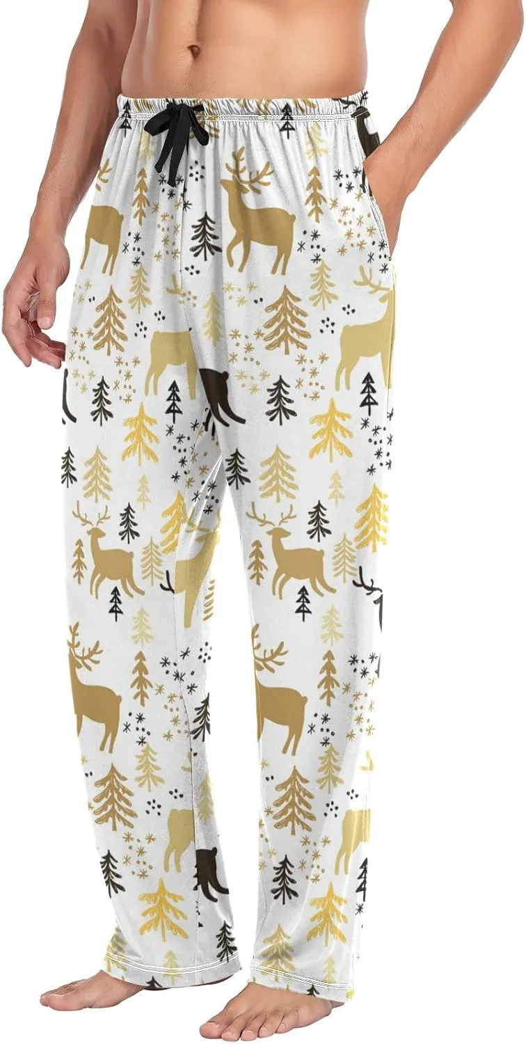 Men's Pajama Pants Straight Trouser Sleep Lounge Pants Sleepwear with Pockets