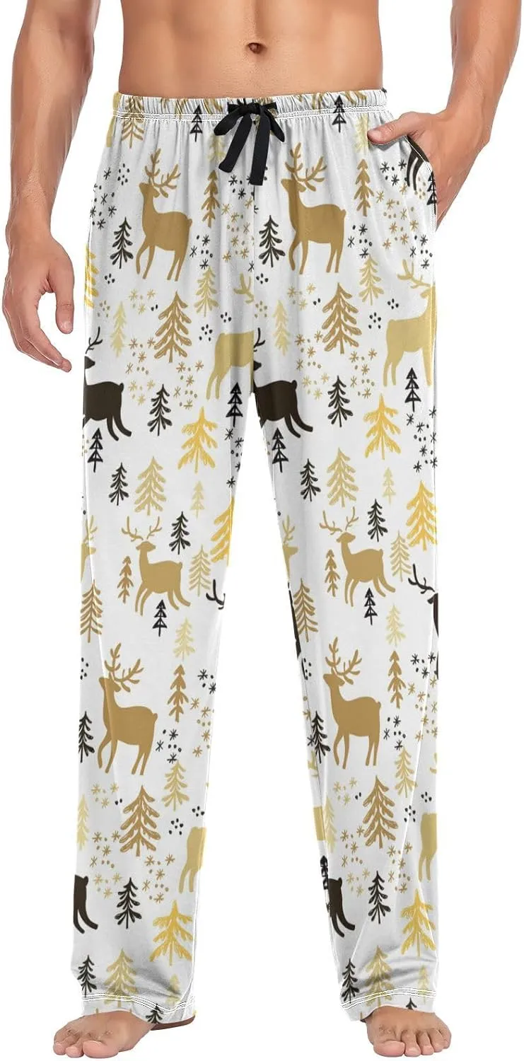 Men's Pajama Pants Straight Trouser Sleep Lounge Pants Sleepwear with Pockets
