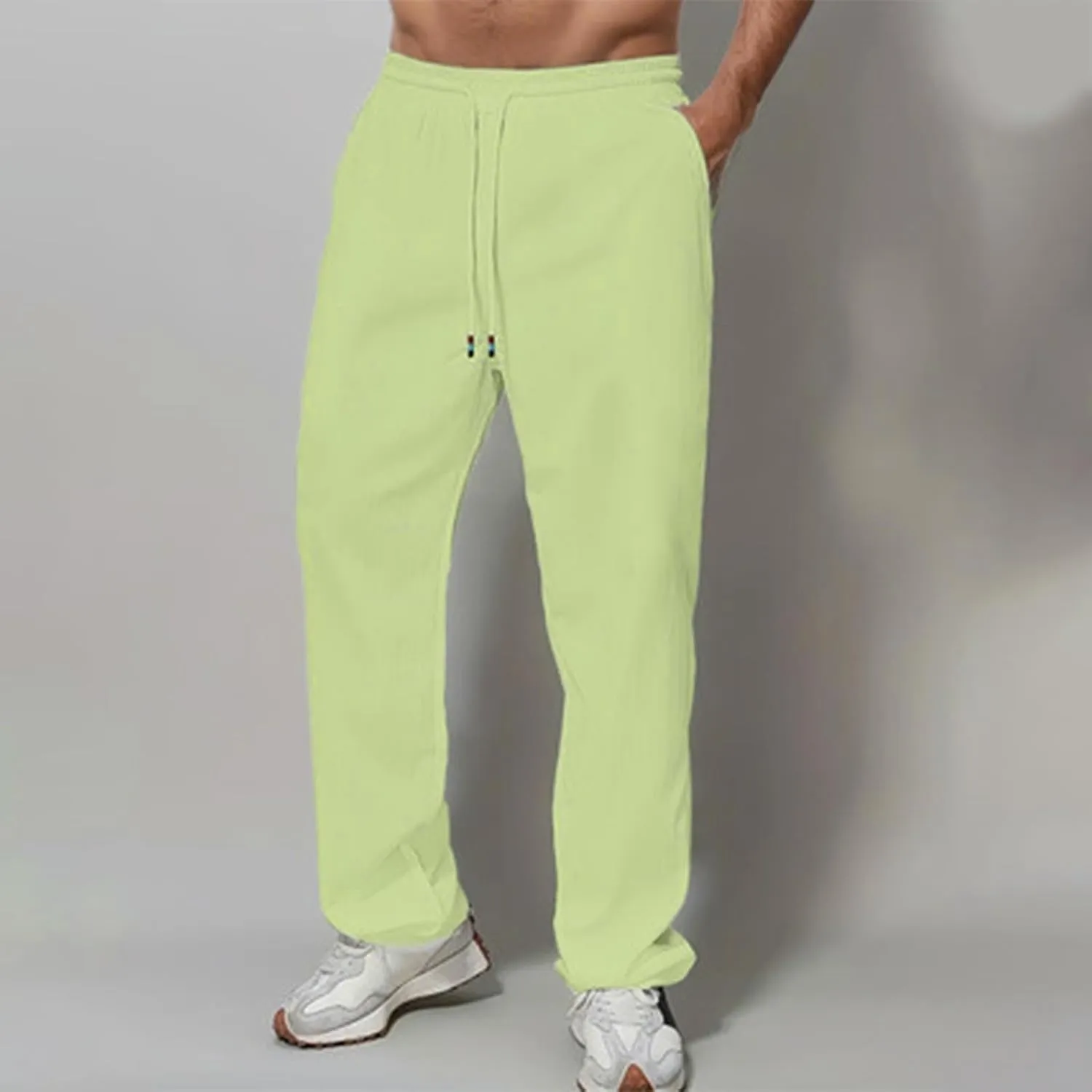 Men's Pants Casual Solid Color Drawstring Elastic Waist Breathable Sweatpants Outdor Full Length Jogger Pants