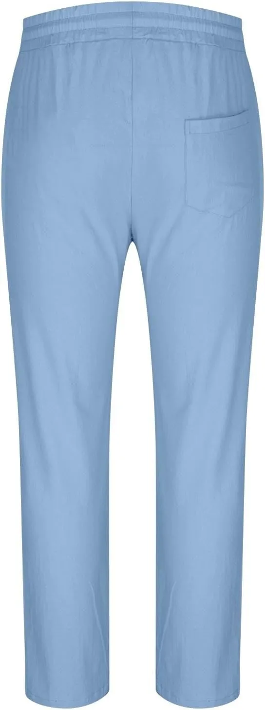 Men's Pants Casual Solid Color Drawstring Elastic Waist Breathable Sweatpants Outdor Full Length Jogger Pants