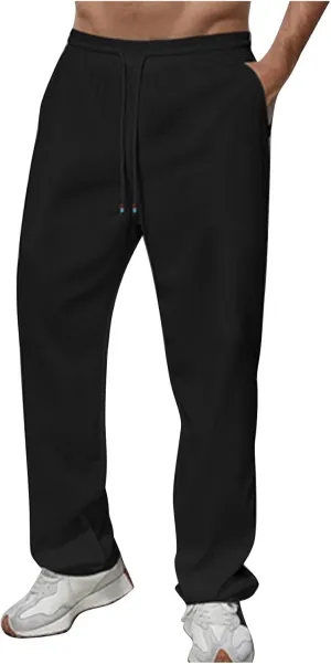 Men's Pants Casual Solid Color Drawstring Elastic Waist Breathable Sweatpants Outdor Full Length Jogger Pants