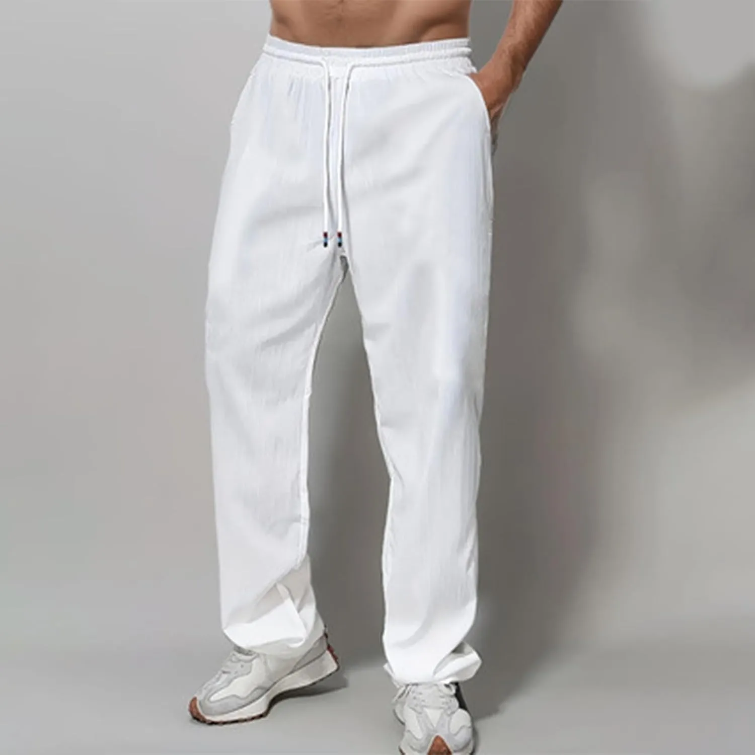 Men's Pants Casual Solid Color Drawstring Elastic Waist Breathable Sweatpants Outdor Full Length Jogger Pants