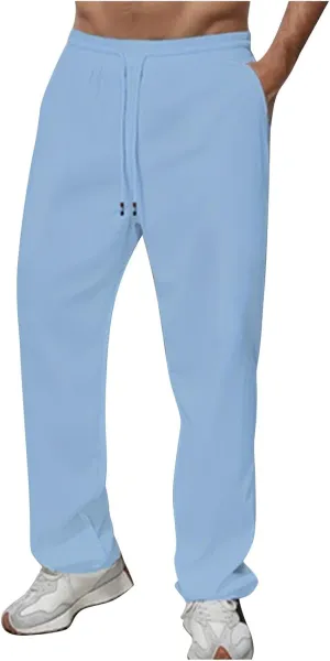 Men's Pants Casual Solid Color Drawstring Elastic Waist Breathable Sweatpants Outdor Full Length Jogger Pants