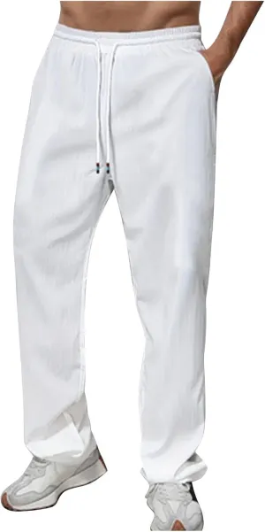 Men's Pants Casual Solid Color Drawstring Elastic Waist Breathable Sweatpants Outdor Full Length Jogger Pants