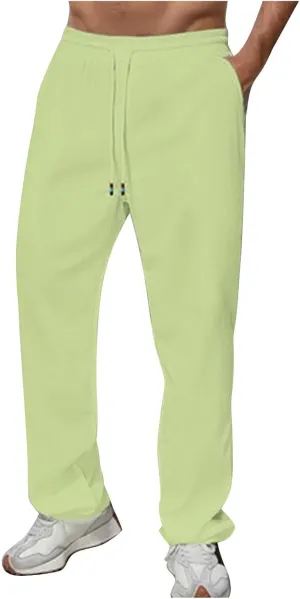 Men's Pants Casual Solid Color Drawstring Elastic Waist Breathable Sweatpants Outdor Full Length Jogger Pants