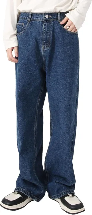 Men's Straight Leg Loose Fit Casual Jeans Washed Basic Outdoor Denim Pants Classic Casual Comfort Trousers