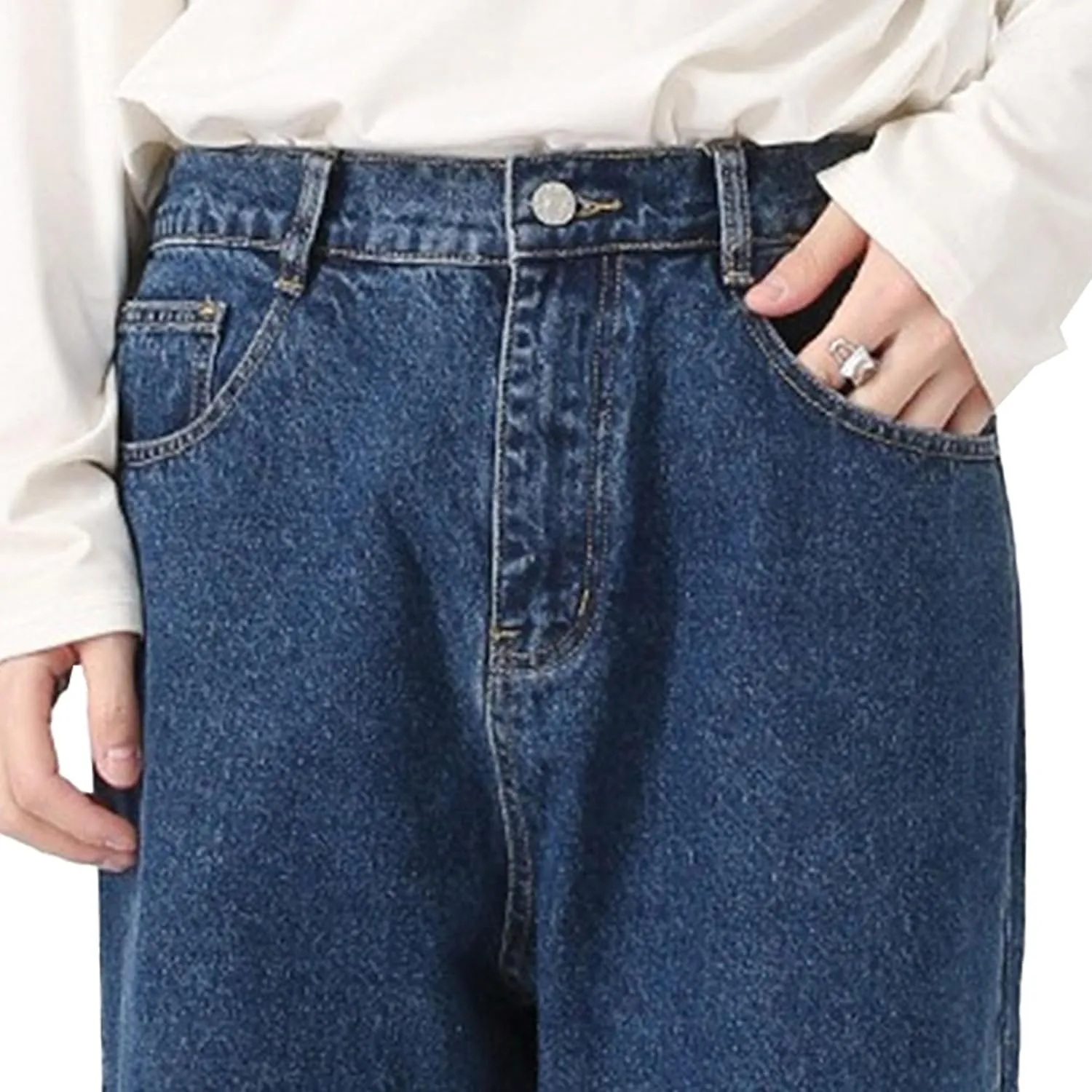 Men's Straight Leg Loose Fit Casual Jeans Washed Basic Outdoor Denim Pants Classic Casual Comfort Trousers
