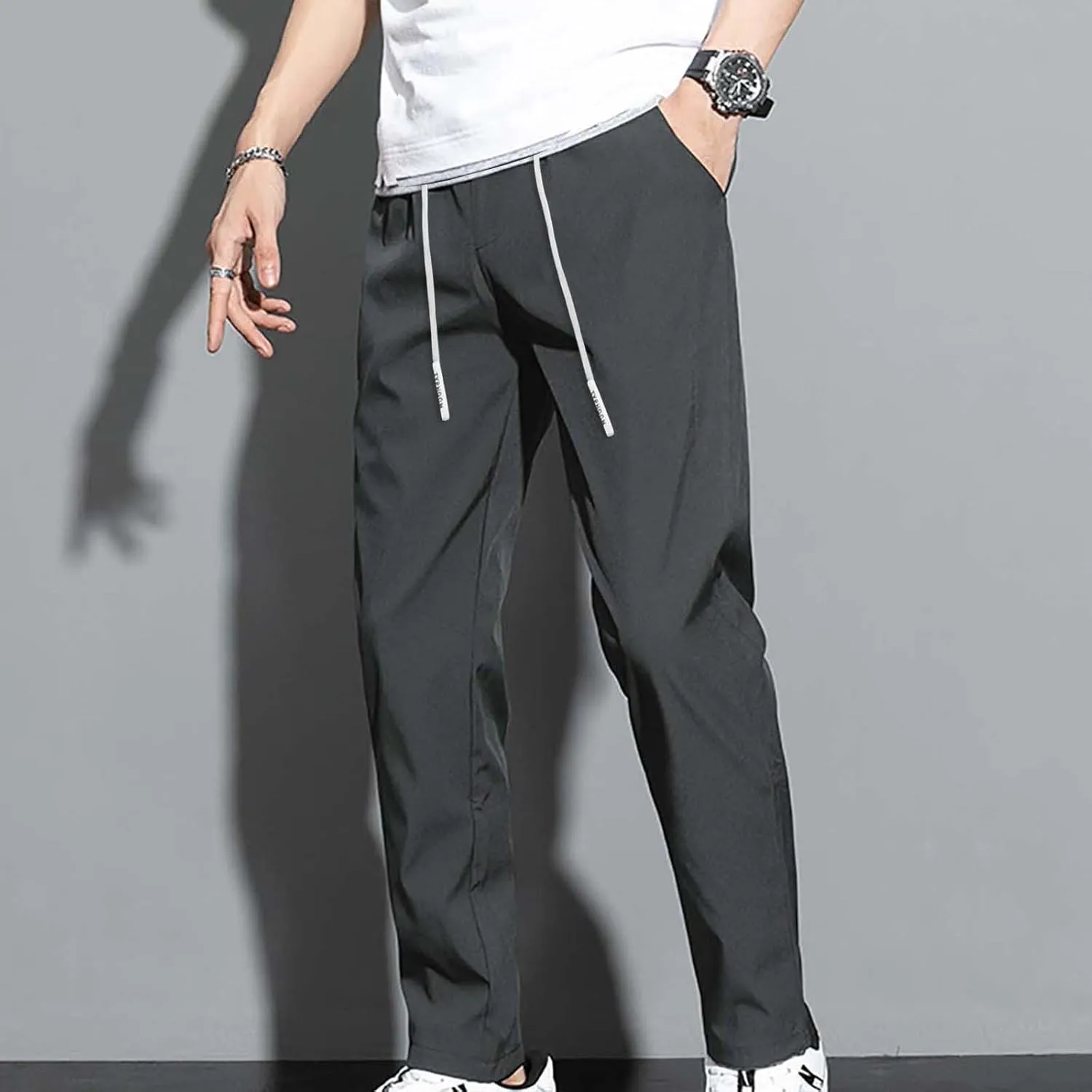Mens Sweatpants Joggers Straight Leg Quick Drying Sweatpant Lightweight Breathable Drawstring Casual Pant with Pocket