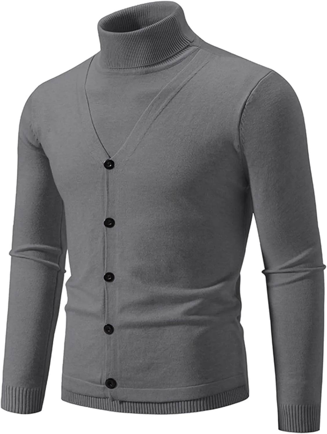 Mens V Neck Casual Cardigan Sweaters Soft Knit Long Sleeve Pullovers with Comfortable Solid Color Turtlenecks