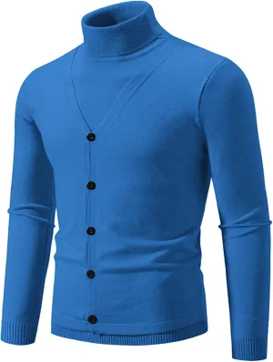 Mens V Neck Casual Cardigan Sweaters Soft Knit Long Sleeve Pullovers with Comfortable Solid Color Turtlenecks