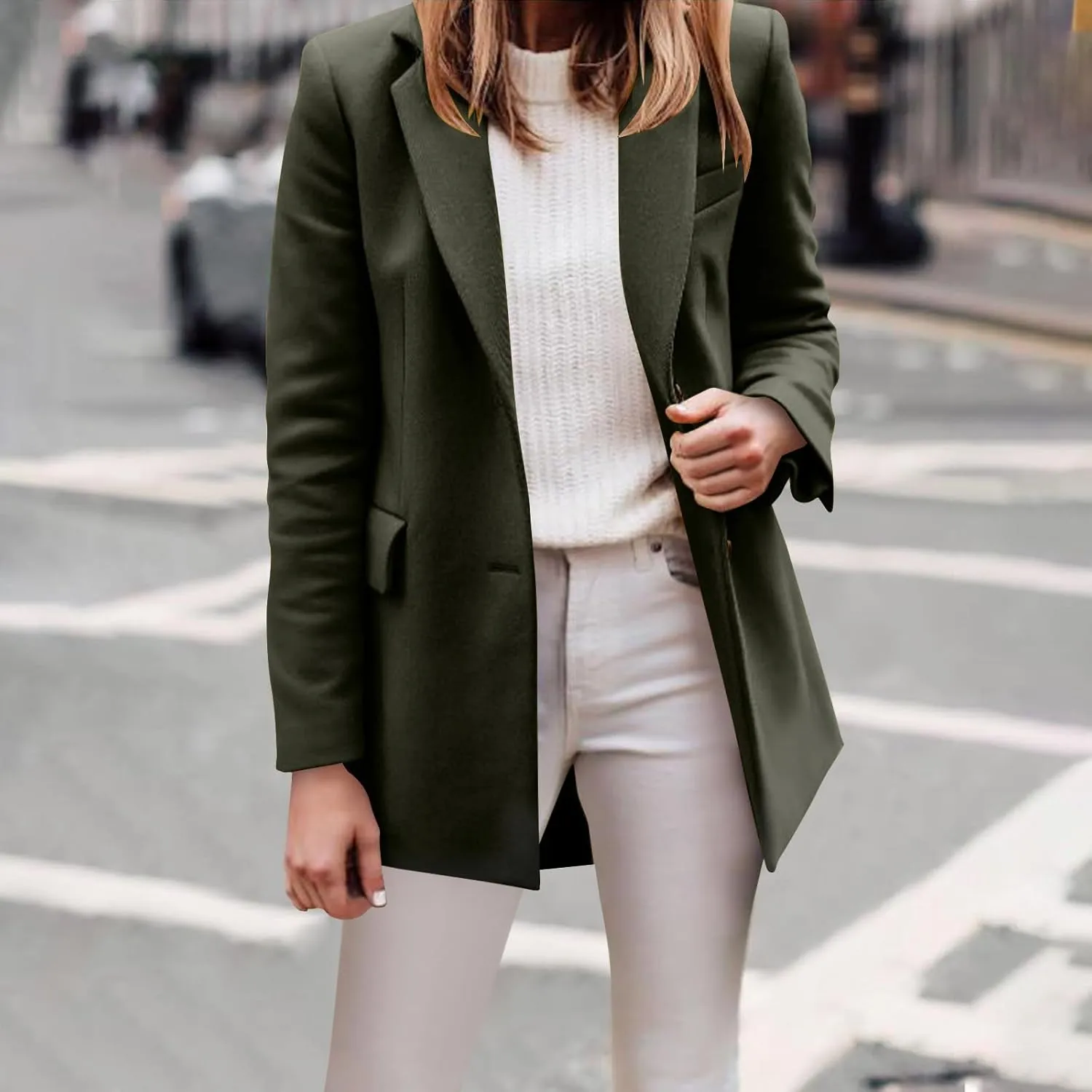 Mid Long Pea Coats for Women Winter Notch Lapel Single Breasted Coats Wool Blend Peacoat Thicken Soft Blazer Jacket