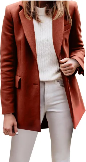 Mid Long Pea Coats for Women Winter Notch Lapel Single Breasted Coats Wool Blend Peacoat Thicken Soft Blazer Jacket