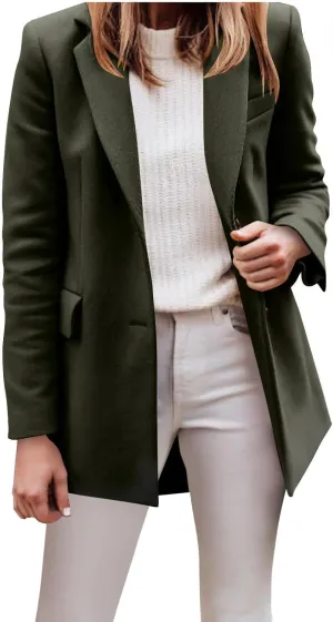 Mid Long Pea Coats for Women Winter Notch Lapel Single Breasted Coats Wool Blend Peacoat Thicken Soft Blazer Jacket