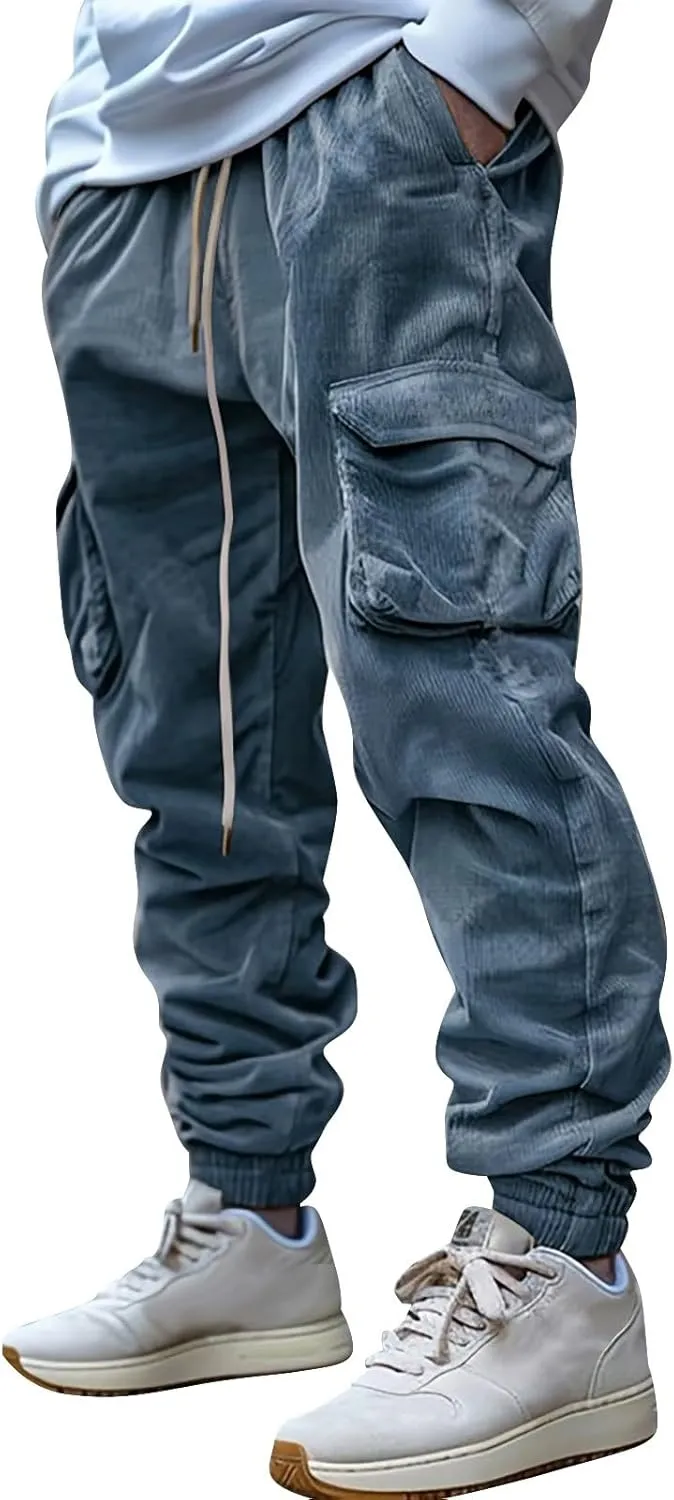 MIDOO Mens Cargo Pants Slim Fit Casual Drawstring Waist Joggers Lightweight Breathable Active Athletic Fishing Hiking Pants