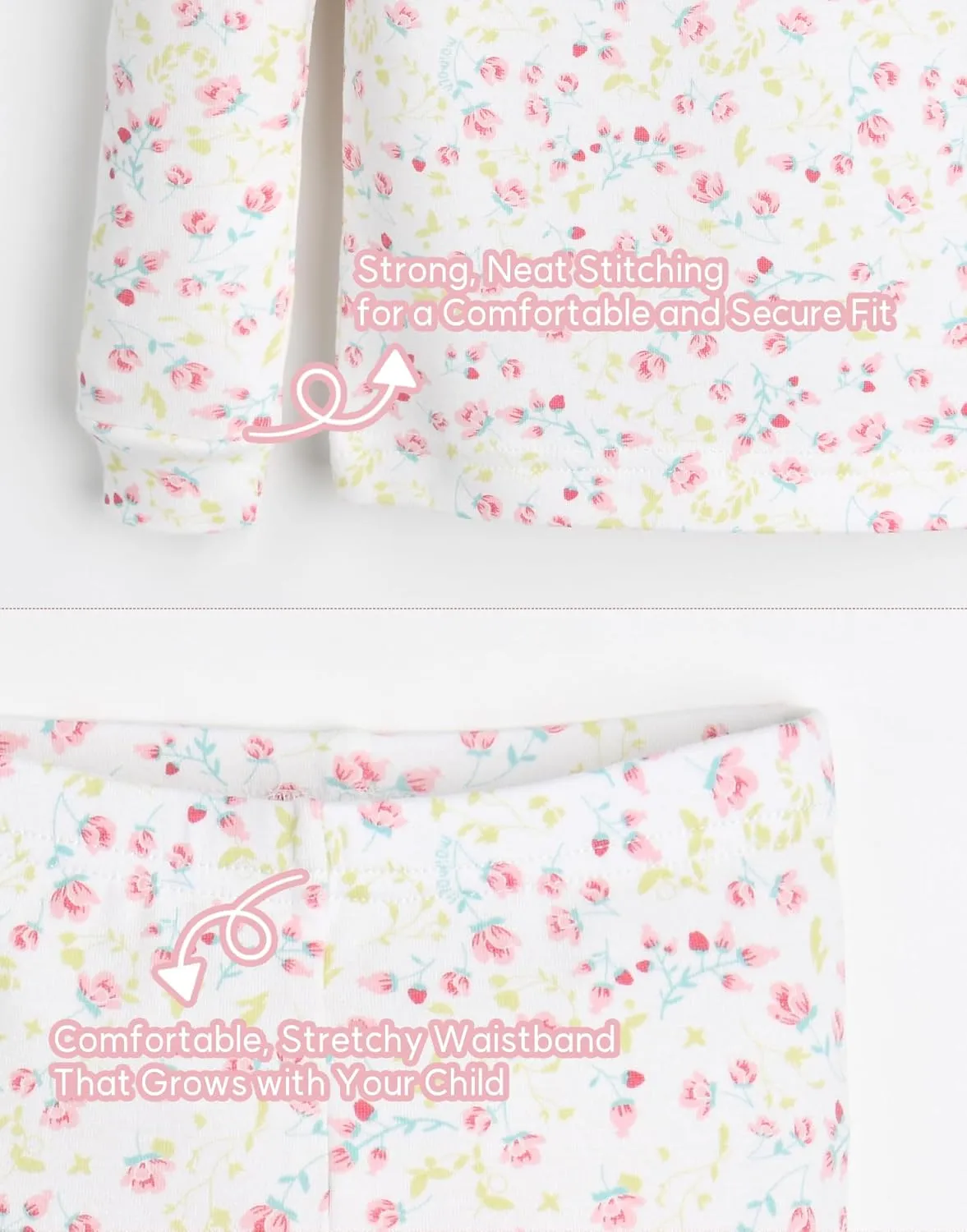 moimoln 6M-8Y Baby & Toddler Girl Floral Pajamas Soft Modal Cotton, Breathable, Snug-Fit Long-Sleeve Sleepwear Set