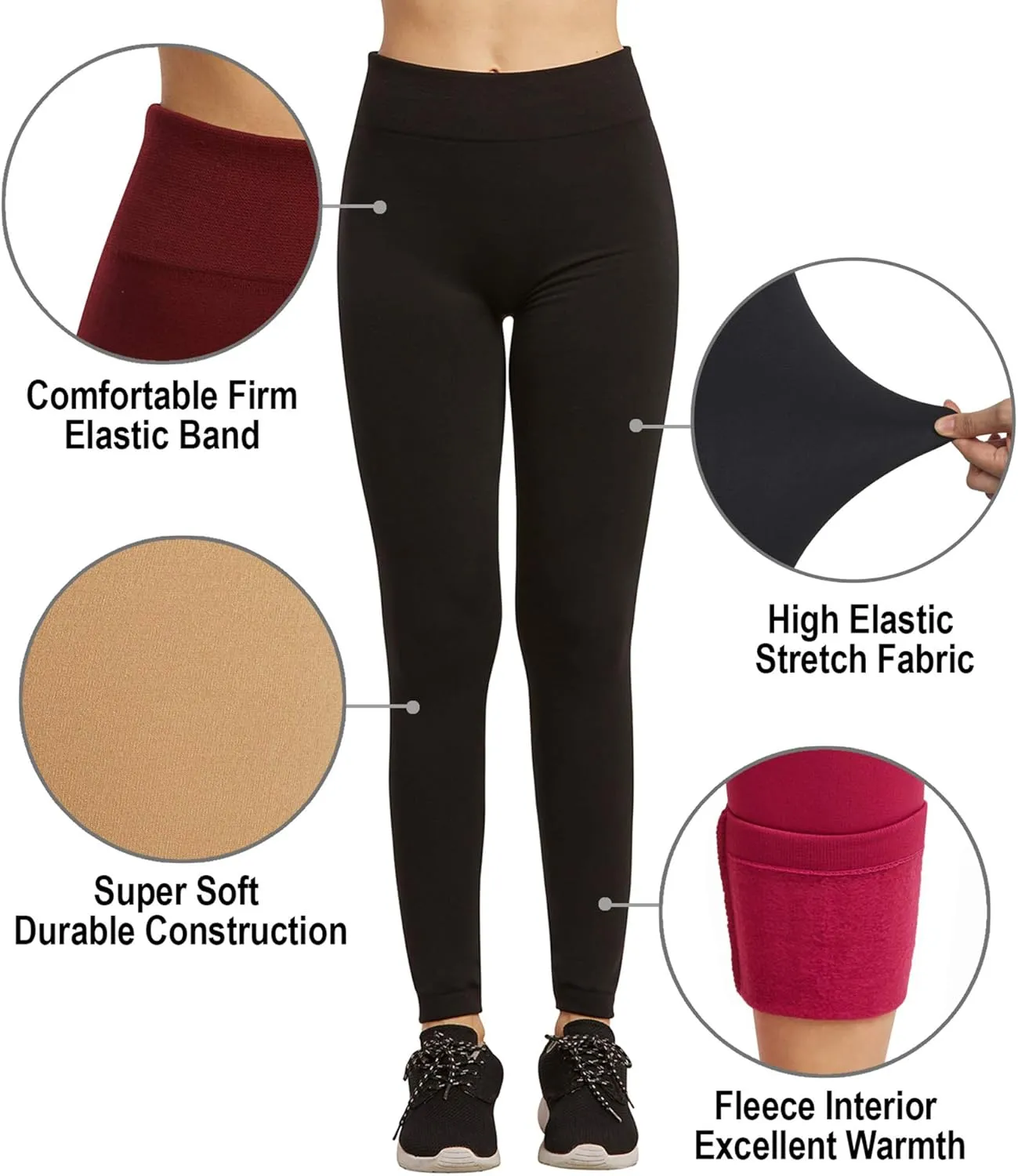 MOPAS Leggings - Women's Fleece Lined Solid Color Full Length Winter Leggings Free Size