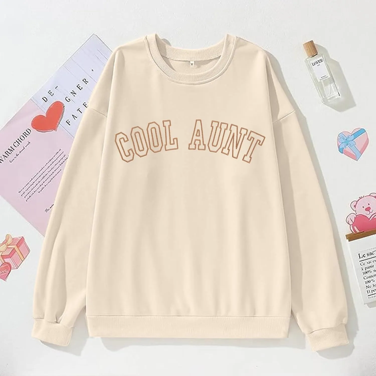 MOUSYA Women Cool Aunts Sweatshirt Auntie Letter Print Oversized Pullover Tops Embroidered Long Sleeve Lightweight Shirt
