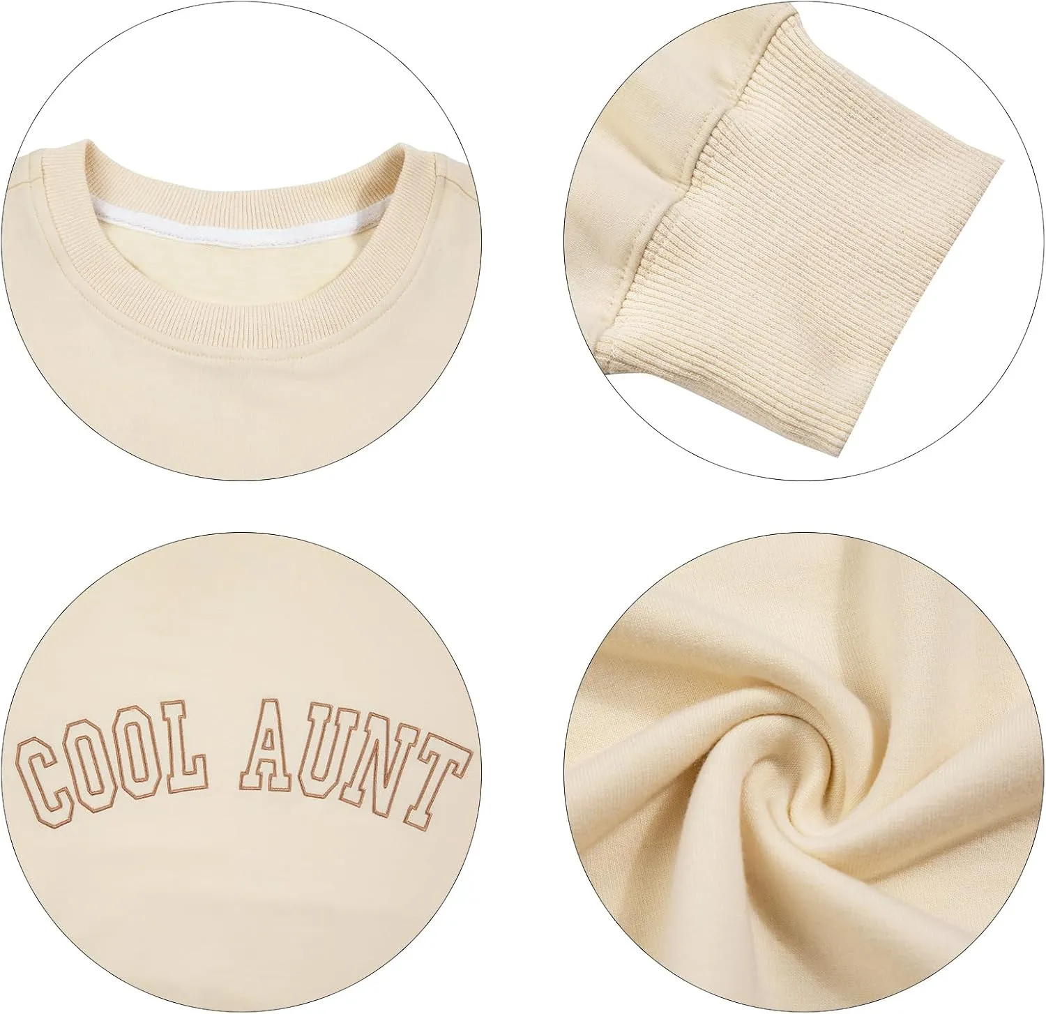 MOUSYA Women Cool Aunts Sweatshirt Auntie Letter Print Oversized Pullover Tops Embroidered Long Sleeve Lightweight Shirt